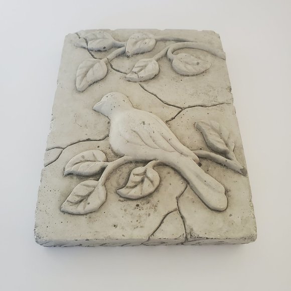 Bird in a Tree Distressed Cement Wall Art Plaque Rustic Farmhouse Cottagecore - Picture 2 of 5